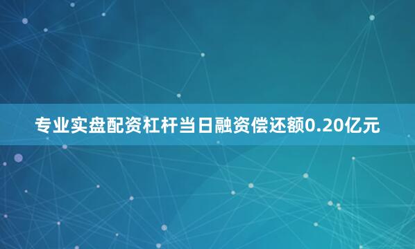 专业实盘配资杠杆当日融资偿还额0.20亿元